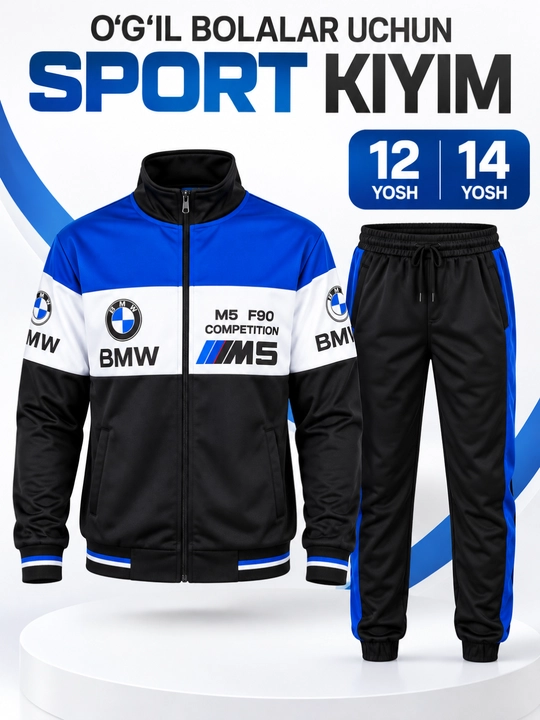 12 va 14 yoshli o‘g‘il bolalar uchun bahor va kuz mavsumlari uchun BMW M5 sport kiyimlari