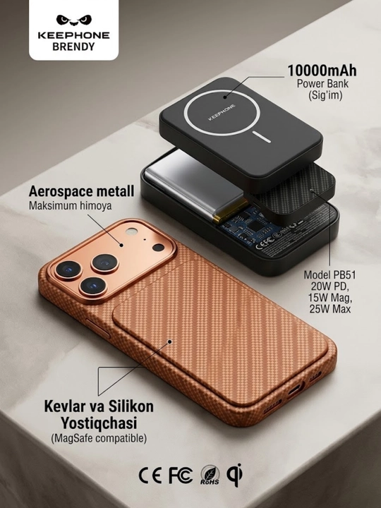 Внешний аккумулятор Power Bank Keephone Brendy PB51 10000 мАч — MagSafe, корпус из Кевлара