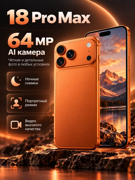 Смартфон 18 ProMax, экран 6.9, 120 ГЦ, 24/256, 5150 mah, Android 16