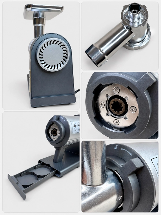 Go'sht maydalagich "BELTOP" 1800-2000W, DC motorli, revers, kolbasa nasadkasi, myasorubka