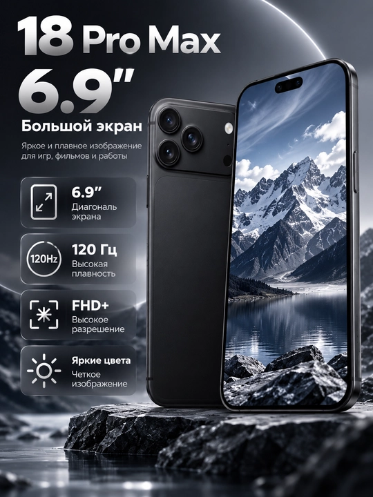 Смартфон 18 ProMax, экран 6.9, 120 ГЦ, 24/256, 5150 mah, Android 16