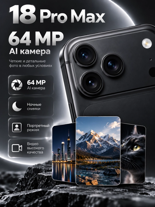 Смартфон 18 ProMax, экран 6.9, 120 ГЦ, 24/256, 5150 mah, Android 16