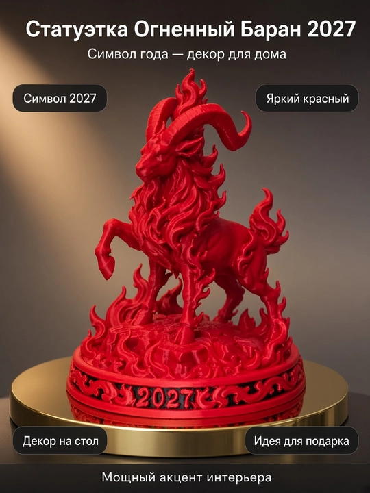 Статуэтка Огненный Баран 2027 TAKO, символ года декор для дома (красный) - 