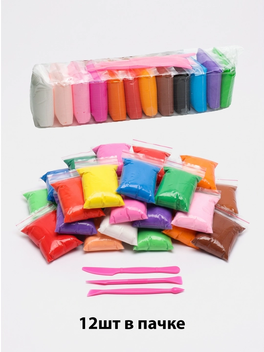 Yengil, havo plastilini lepka uchun, 12 xil rangli to’plam, 12 dona