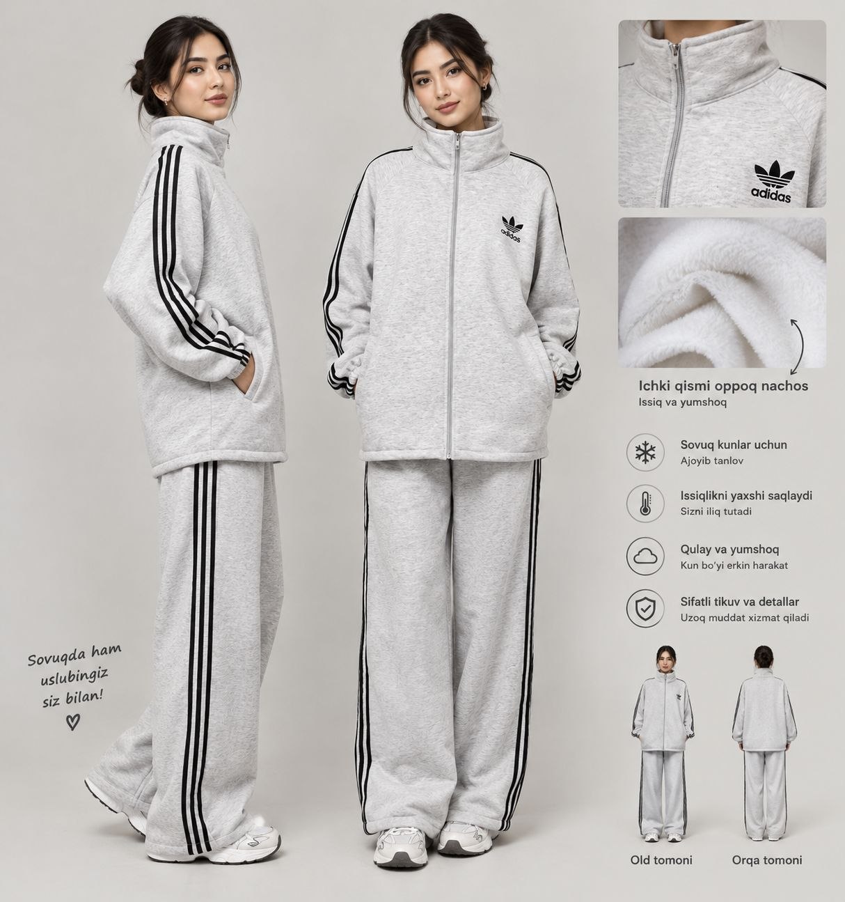 Nachosli ayollar kiyimi, sport kostyumi, nachosli dvoyka, nachosli shim, issiq olimpika - 