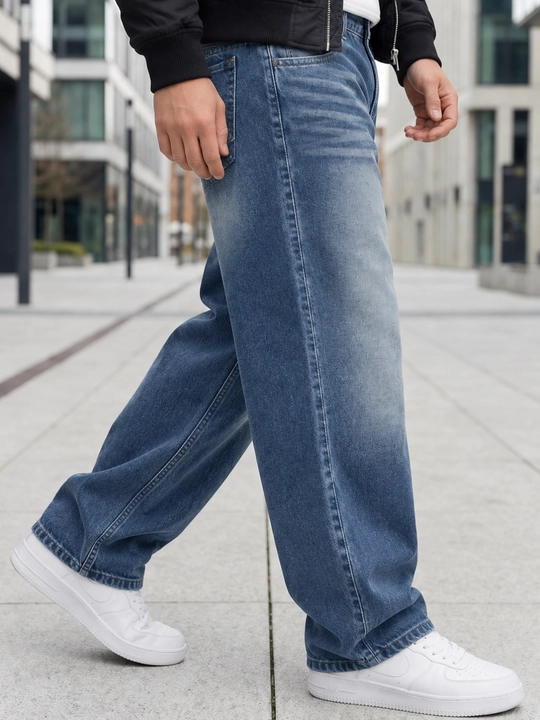 Erkaklar uchun keng baggy jinsi shim, koreyscha va Y2K uslubida