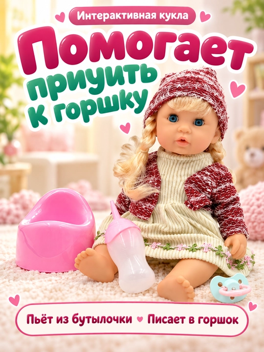 Bolalar interaktiv qo'g'irchoq, pups, gapiruvchi qo‘g‘irchoq, tuvak, butilka - 