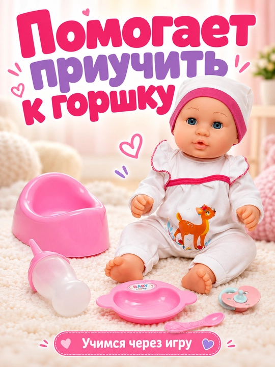 Bolalar interaktiv qo'g'irchoq, pups, ovqatlaning, shishadan ichadi, deydi idishda, deydi - 