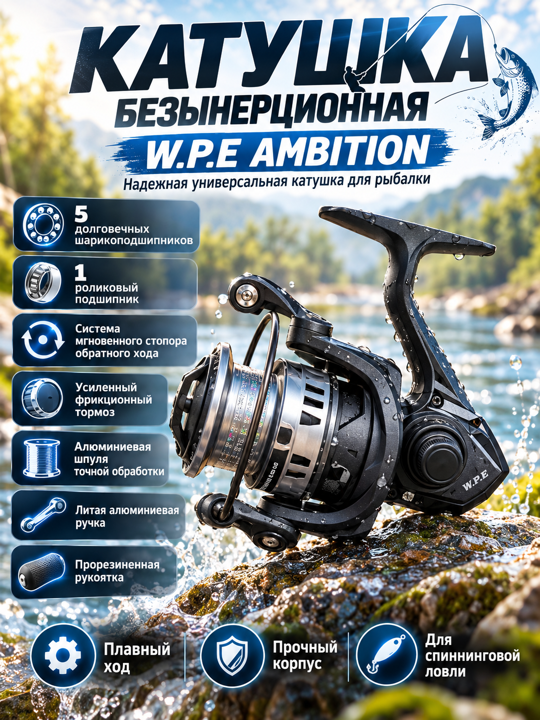 Катушка для спиннинга безынерционная для рыбалки WPE