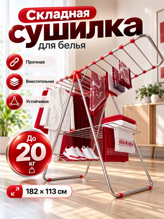 Сушилка для белья напольная, вертикальная сушилка складная - 