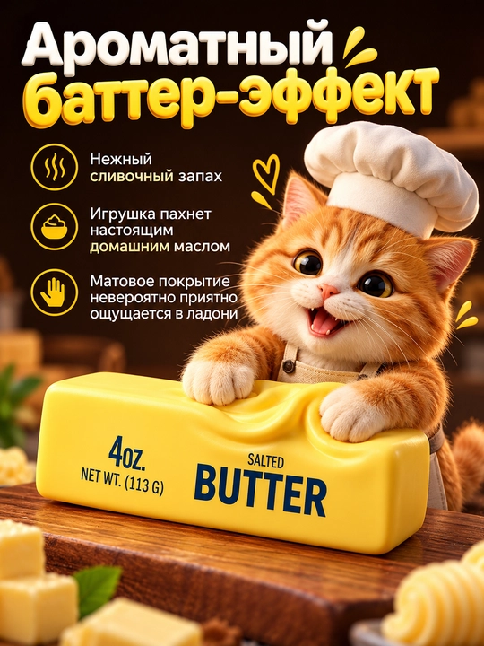 Сквиш Butter — антистресс-игрушка пачки масла, мягкая, медленно восстанавливающая форму