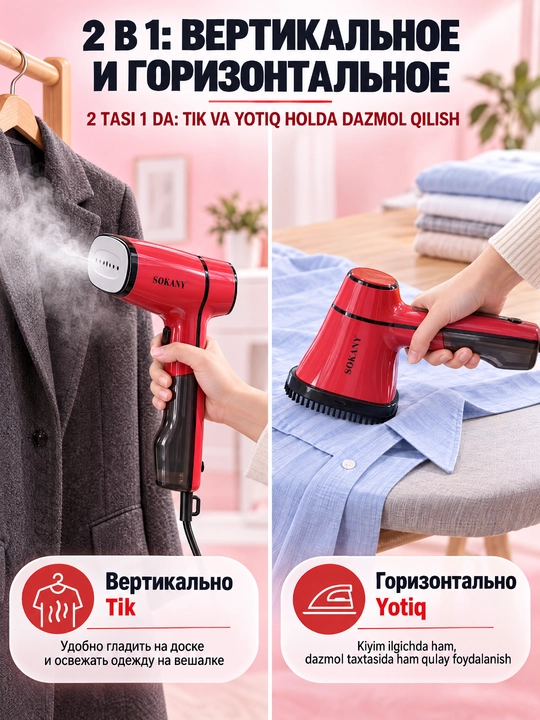 Ручной отпариватель SOKANY SK-12027/12028, 1600 Вт, для одежды