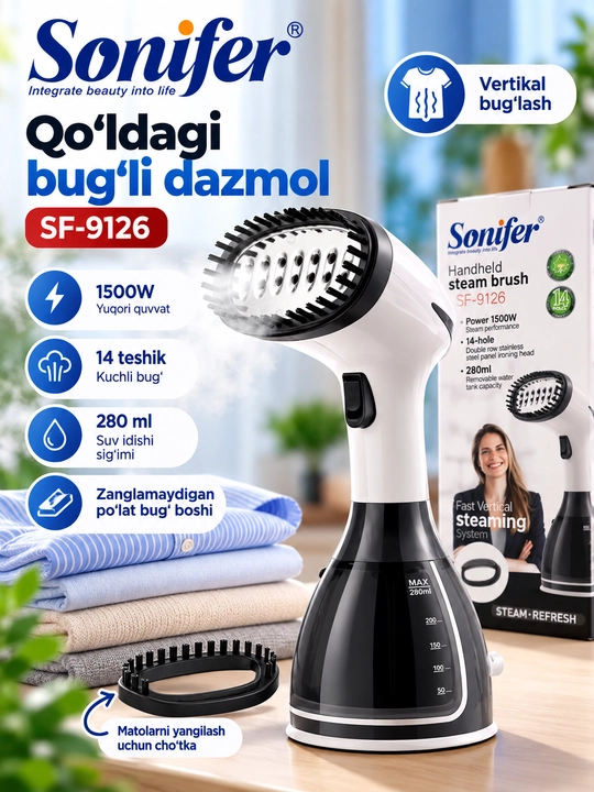 Sonifer SF-9126 qo‘l bug‘li dazmol , kiyimlar uchun vertikal bug‘lagich - 