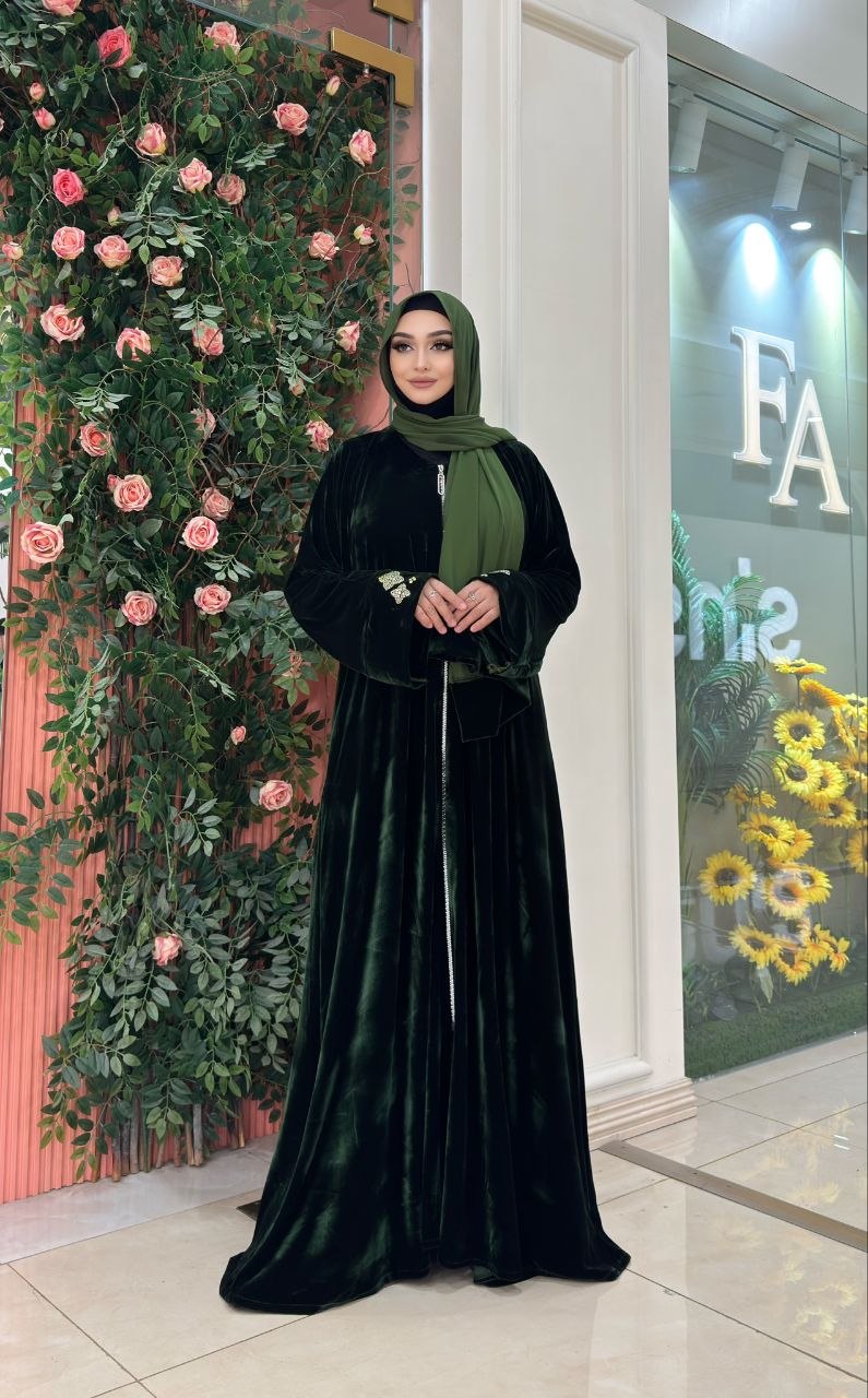 Ayollar uchun uzun abaya ko‘ylak ro‘mol bilan uzun libos 50–58 razmer standart - 