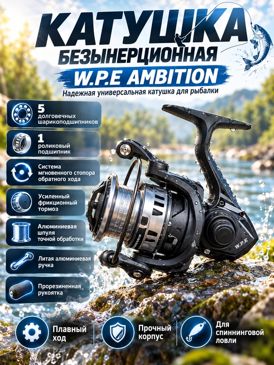 Катушка для спиннинга безынерционная для рыбалки WPE