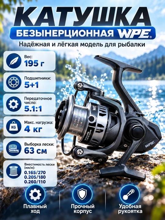 Катушка для спиннинга безынерционная для рыбалки WPE