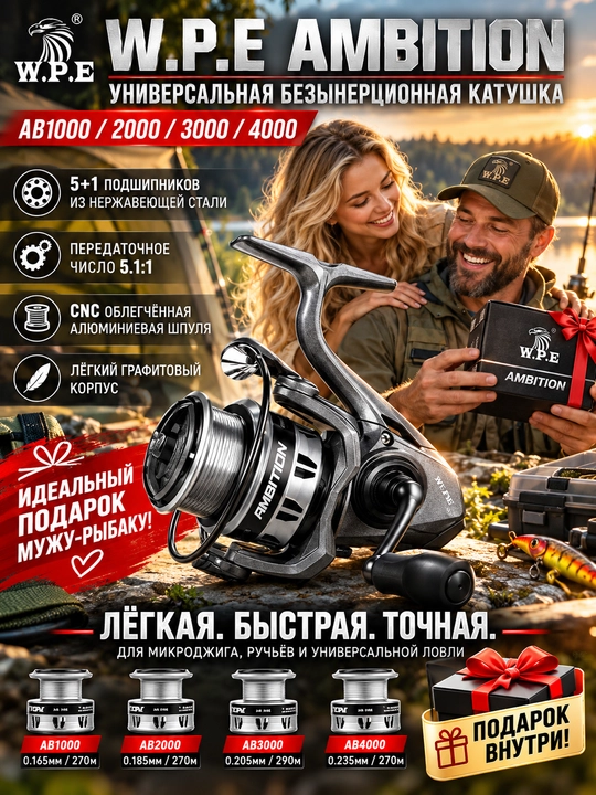 Катушка для спиннинга безынерционная для рыбалки WPE