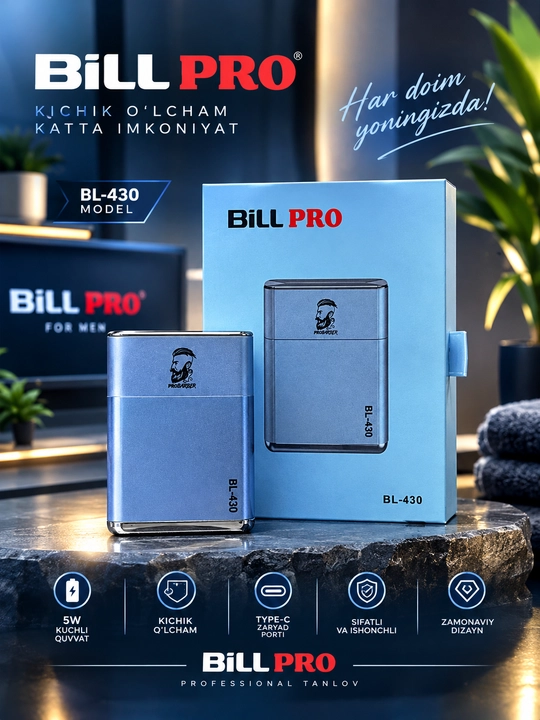 Bill PRO BL-430 — Erkaklar uchun zamonaviy elektr shaver