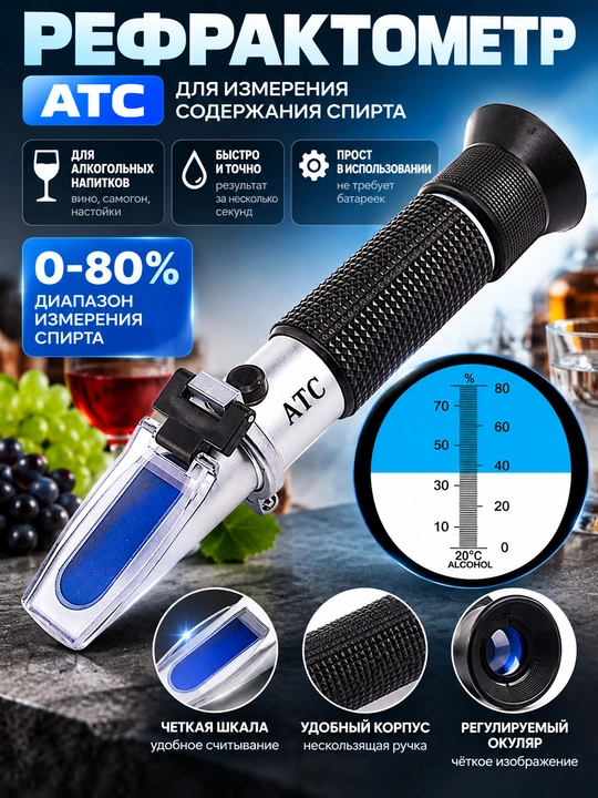 Рефрактометр ATC для измерения содержания алкоголя, спиртометр - 