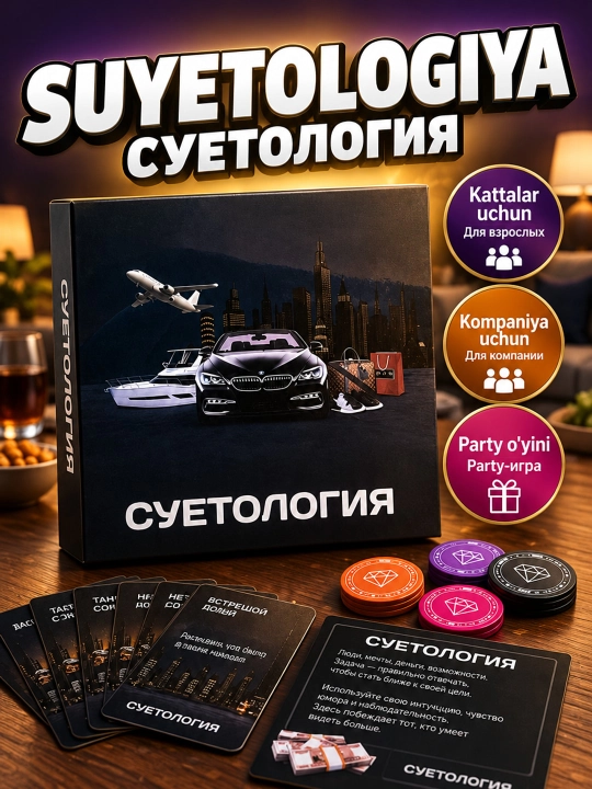 Настольная игра Суетология — карточная игра для взрослых и компании, 18+ - 