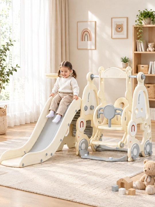 Детский игровой комплекс, с горкой, качелями и баскетболом, до 50 кг