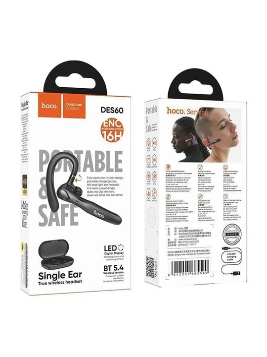 Simsiz Bluetooth garnitura Hoco DES60, mono quloqchin ENC, 19 soat, LED displeyli keys
