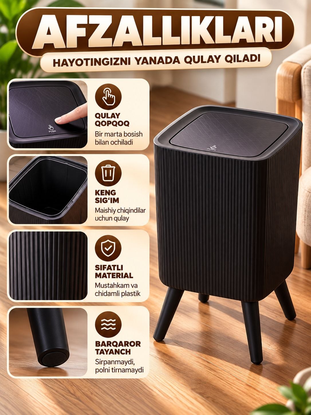 Axlat qutisi qopqoqli oyoqli dekorativ chiqindi chelagi - 