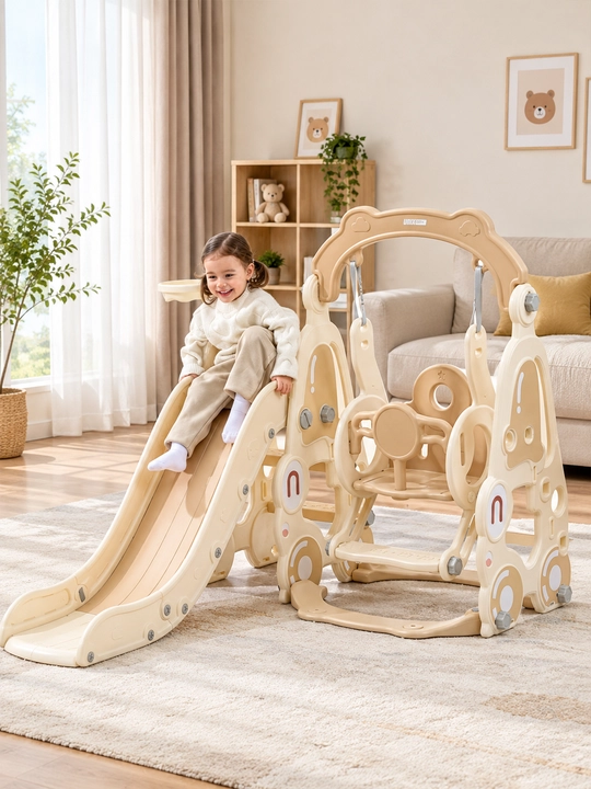 Детский игровой комплекс, с горкой, качелями и баскетболом, до 50 кг