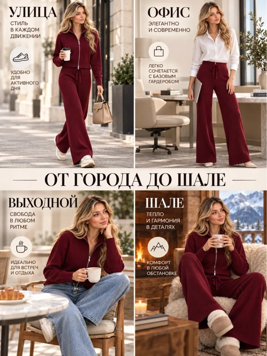 Ikki raqamli ayollar kostyumi, yashin izili kofta va keng shim