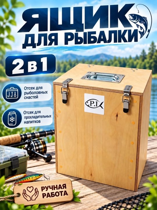 Yog'och baliq ovlash qutisi 2 si 1 da, anjomlar va ichimliklar uchun organayzer - 
