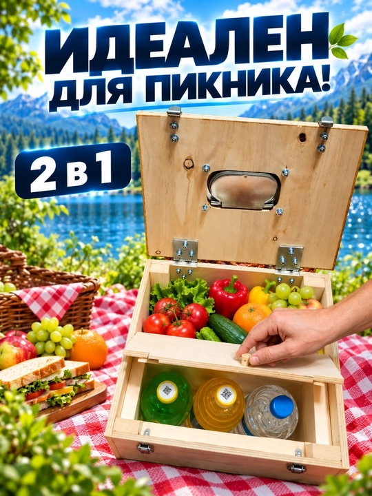 Ящик для рыбалки деревянный 2 в 1, органайзер для снастей и напитков, ручная работа