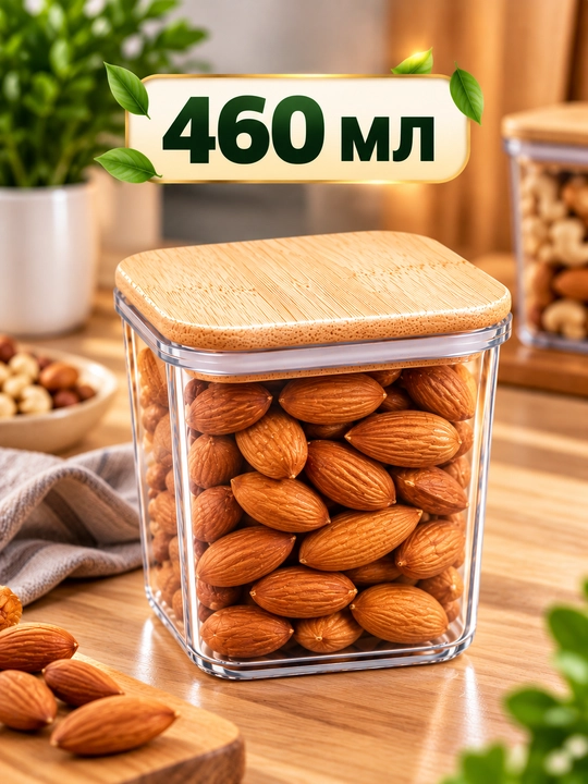 Контейнер для хранения продуктов 670 мл с бамбуковой крышкой, прозрачный