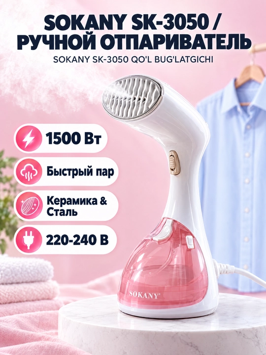 Ручной отпариватель Sokany SK-3050, 1500 Вт, резервуар 270 мл для одежды - 