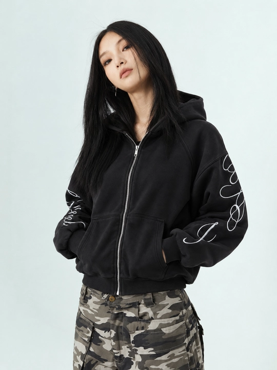 TAYNA Zip xudi Y2K, tolstovka uniseks oversize, qora, kapyushonli