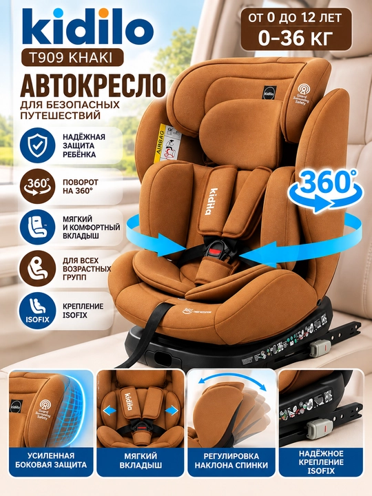Sozlanadigan bosh suyanchig‘i va yon himoya qismiga ega Kidilo ST-9 bolalar avtomobil o‘rindig‘i - 