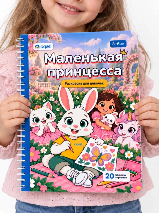 Раскраска для девочек AQEEL «Маленькая принцесса», 3–6 лет, 20 больших картинок - 
