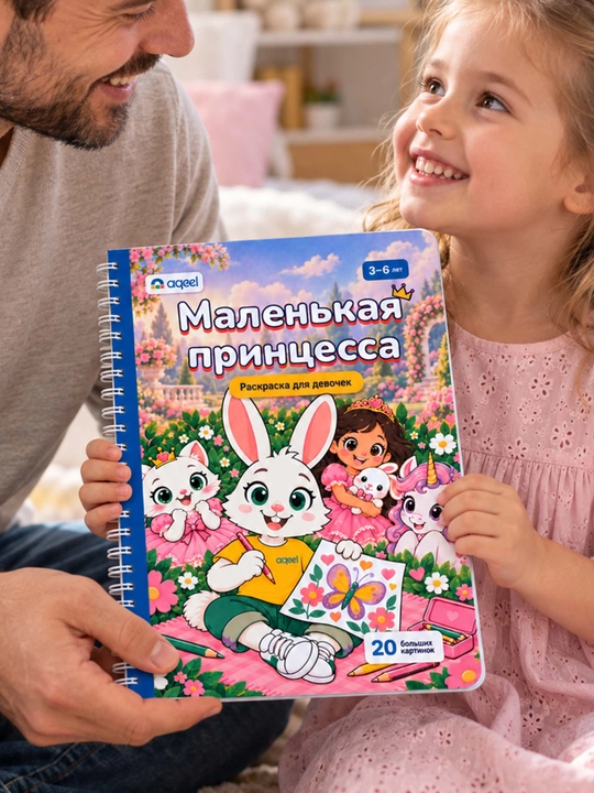 Раскраска для девочек AQEEL «Маленькая принцесса», 3–6 лет, 20 больших картинок