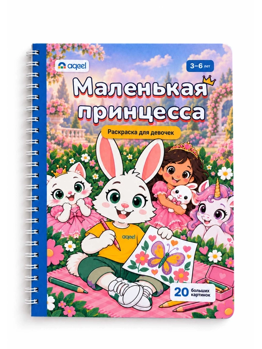 Раскраска для девочек AQEEL «Маленькая принцесса», 3–6 лет, 20 больших картинок