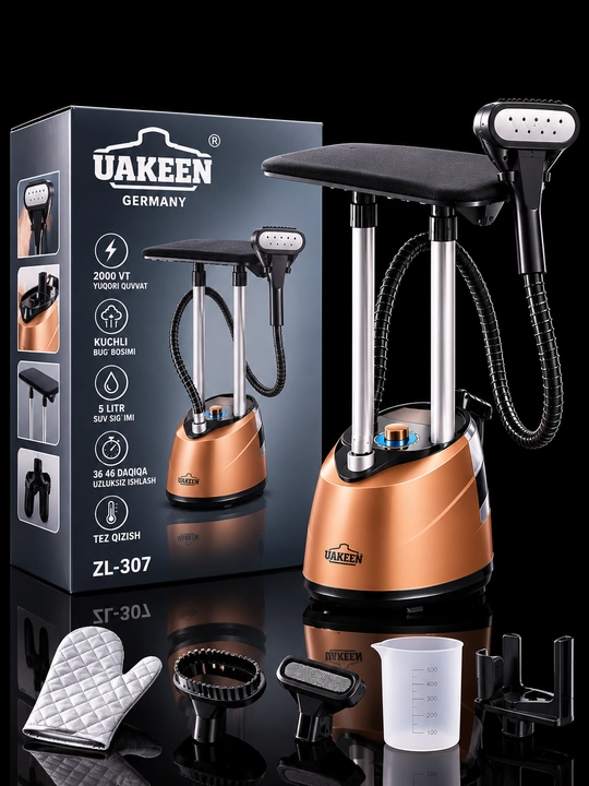 Uakeen ZL 307 Kiyim Bug‘lagich 2000 Vt 5 L Vertikal Bug‘li Dazmol Taxtali