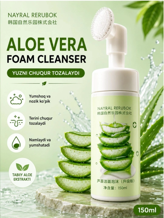 Yuzni yuvish tozalovchi, namlovchi ko'pik penka, Aloe Vera va cho`tkasi bilan, 150 ml - 