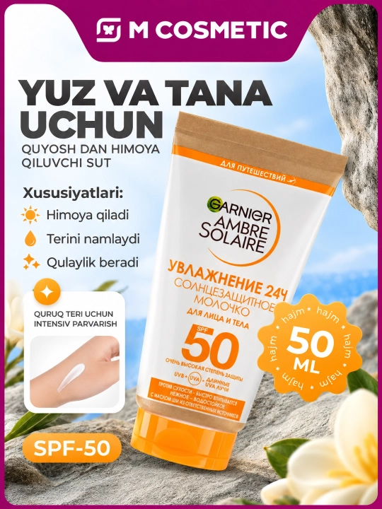 AMBRE SOLAIRE Quyoshdan himoya losyoni Namlik 24soat SPF50 mini 50ml