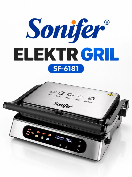 Elektr gril, Sonifer SF-6181, 1800 Vt, 6 bo‘lakli, olinadigan katta plastinali