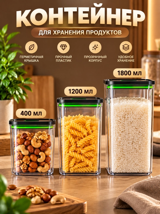 Контейнер для хранения продуктов 1800 мл, прозрачный, с крышкой и силиконовым уплотнителем - 