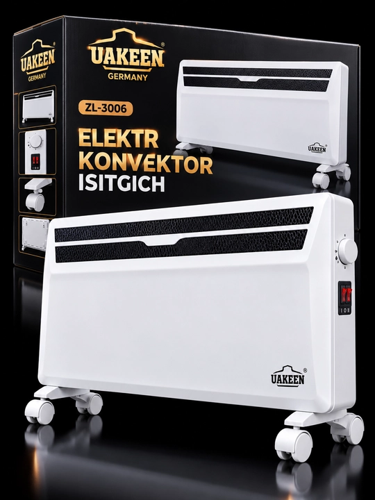 Uakeen ZL-3006 Elektr Konvektor Isitgich 15 m² Tez Isitish Harorat Sozlash G‘ildirakli