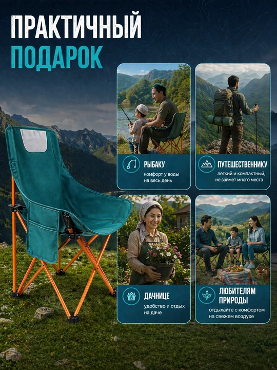 Orqa suyanchiqli buklanadigan turistik bog‘ stuli