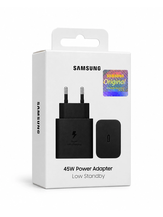 Samsung 45W tezkor zaryadlovchi adapter, USB-C, qora, telefon uchun