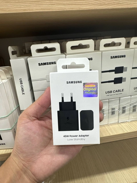 Samsung 45W tezkor zaryadlovchi adapter, USB-C, qora, telefon uchun