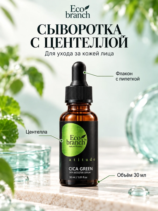 Сыворотка для лица Eco Branch с центеллой, гиалуроновой кислотой и муцином улитки, 30 мл