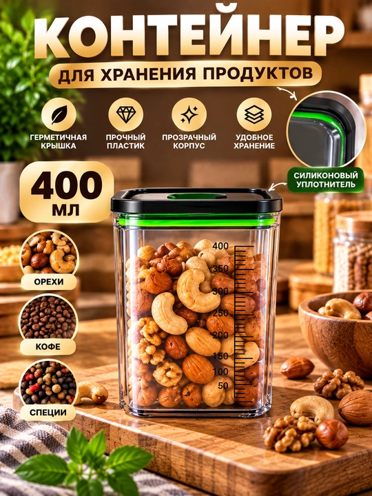 Контейнер для хранения продуктов 1800 мл, прозрачный, с крышкой и силиконовым уплотнителем