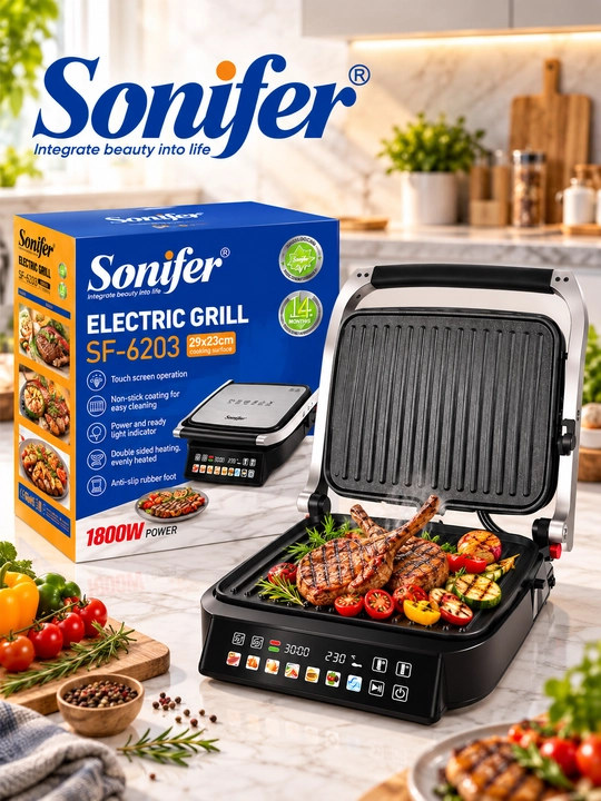 Elektr gril, Sonifer SF-6203 1800 Vt, sensorli boshqaruv va rangli displey